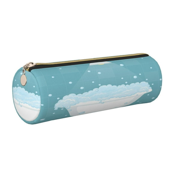 Disketp Bathtub with Soap Bubbles Estuche Organizador de Lápices de Cuero, Estuche de Oficina con Cremallera para Bolígrafo y Lápiz