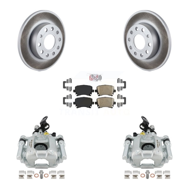 Transit Auto Rear Disc Brake Caliper Coated Rotors and Ceramic Pads Kit for Car 2010-2013 Audi A3 Quattro with 256mm Diameter Rotor KCG-100741N