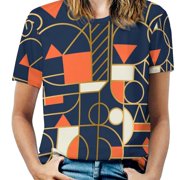 Vintage Geometric T Shirt O Neck Black Gold Abstract Big Size T-Shirts Short Sleeve Street Style Tees Woman Beach Custom