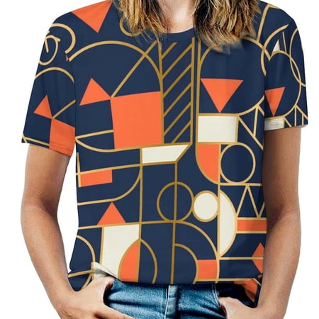 Vintage Geometric T Shirt O Neck Black Gold Abstract Big Size T-Shirts Short Sleeve Street Style Tees Woman Beach Custom