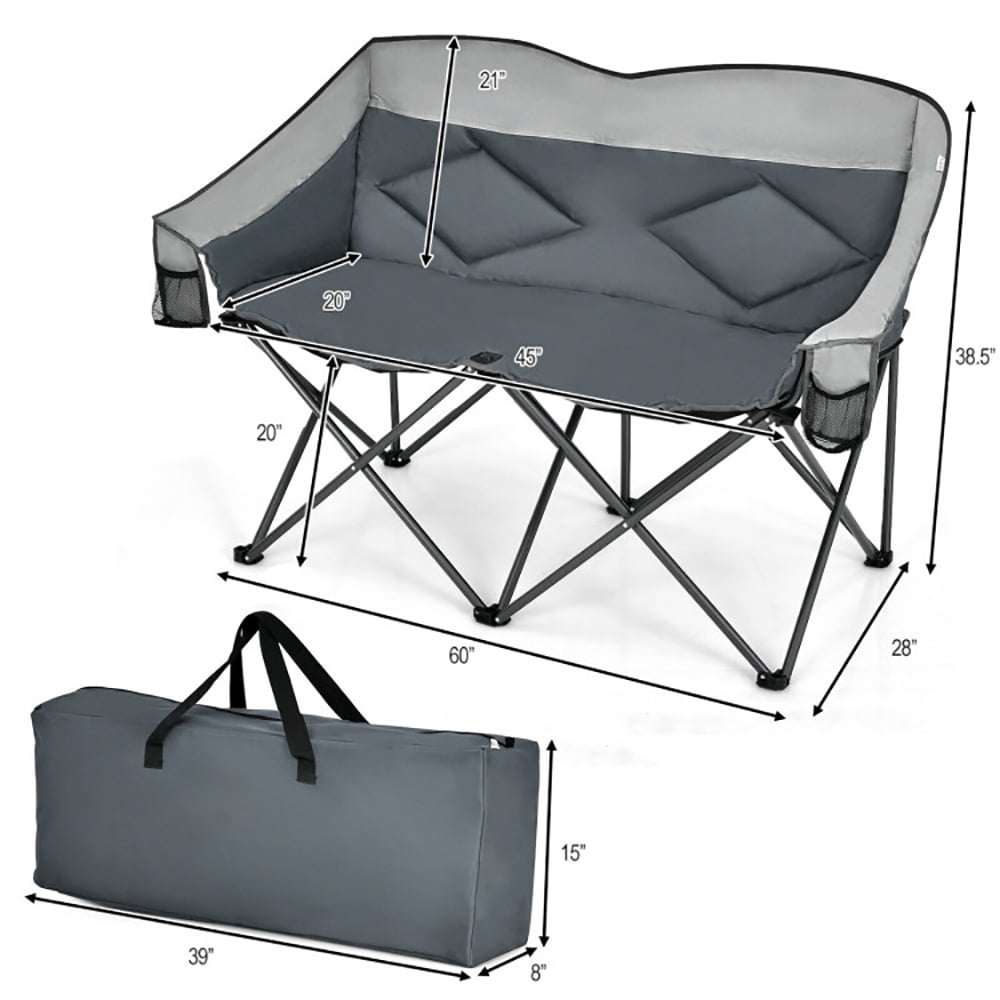 Aimee Lii Folding Camping Chair with Bags and Padded Backrest, Heavy Duty Extra Wide Folding Chair, Gray