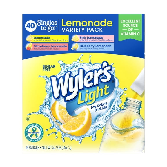 Wyler's Light Singles-To-Go Sugar Free Drink Mix – Lemonade Variety Pack - 40 ct (Packaging May Vary)