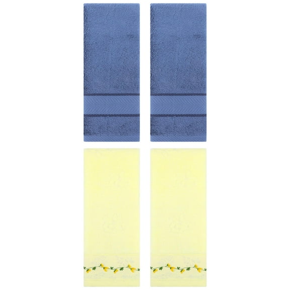 Unique Bargains 4 Pcs Hand Towel Light Blue/Light Yellow 14" x 30"/13" x 29"