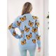 thumbnail image 4 of Suéteres de Punto con Estampado de Mariposas para Mujer, Informales, de Larga y Cuello Redondo Azul y Amarillo XL, 4 of 7
