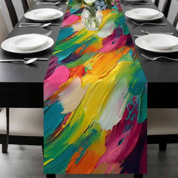 Colorful Pigment Table Runner 70 Inches Long, Abstract Color Block Oil Painting Kitchen Coffee Dining Table Decoration for Home Party Birthday Wedding Home Decor 13x70 Inches