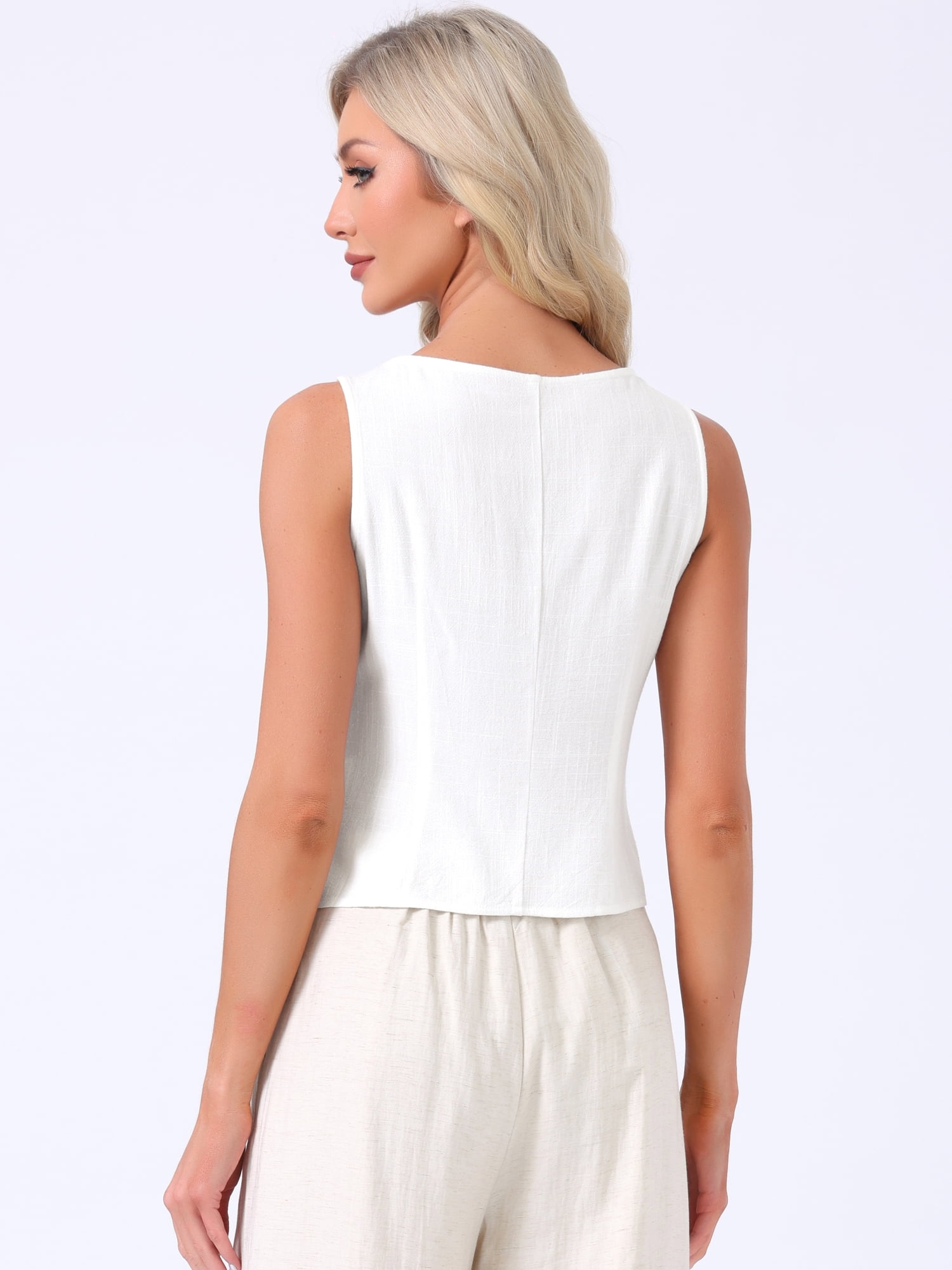 DARING DIVA Women's Asymmetrical Top Summer Outfits Sleeveless Button Down Vest XL White