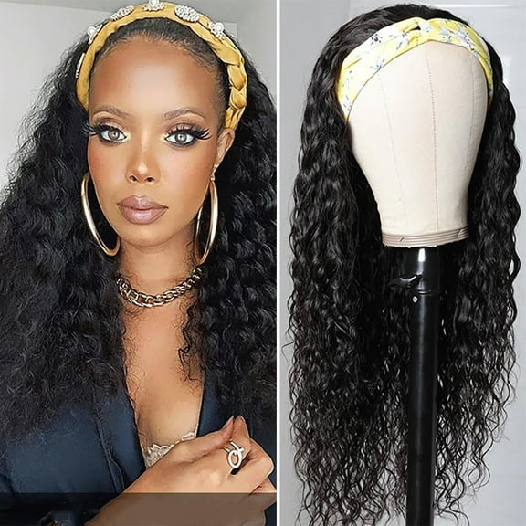 Ustar Headband Wig Human Hair Water Wave Glueless None Lace Front Headband Wig Brazilian Virgin Hair Wigs for Black Women - 14 inch