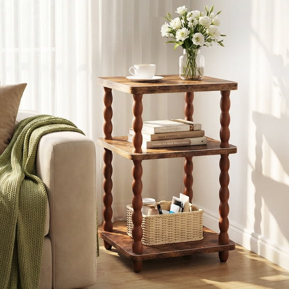 MEHOOM 3-Tier Side Table, Nightstand with Storage, Vintage Accent Table Small End Table for Living Room and Bedroom