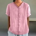 thumbnail image 2 of Womens Shirts Cotton Linen V Neck Short Sleeve Summer Tshirts Shirts for Women Pink M, 2 of 4