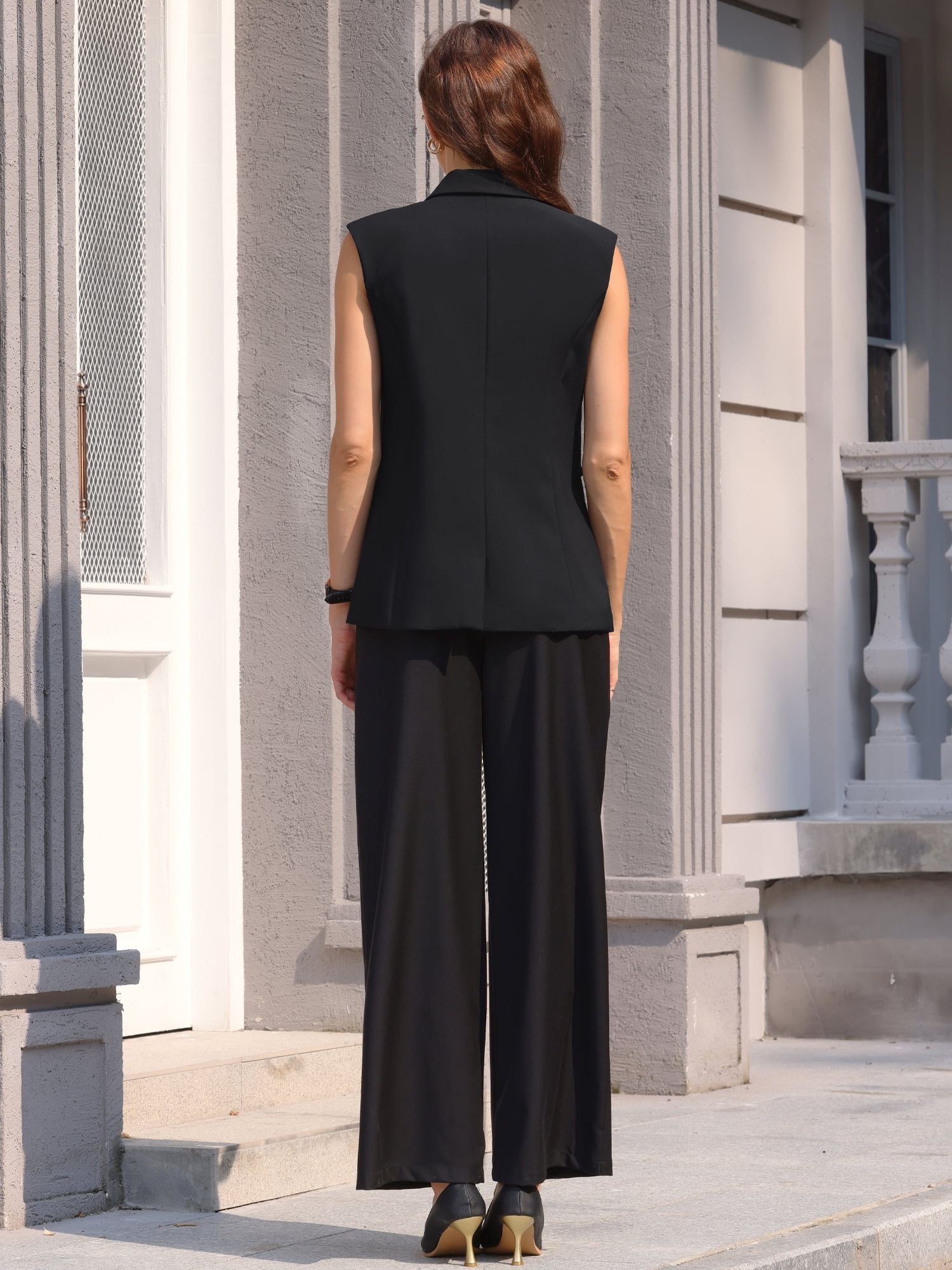 DARING DIVA Women's Sleeveless Vest Notch Lapel Suit Jacket with Pockets XL Black