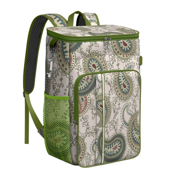 Elegant Paisley and Floral Design Insulated Backpack Cooler, Waterproof & Leak-Proof, Perfect for Beach, Travel, Hiking, and Lunch Storage