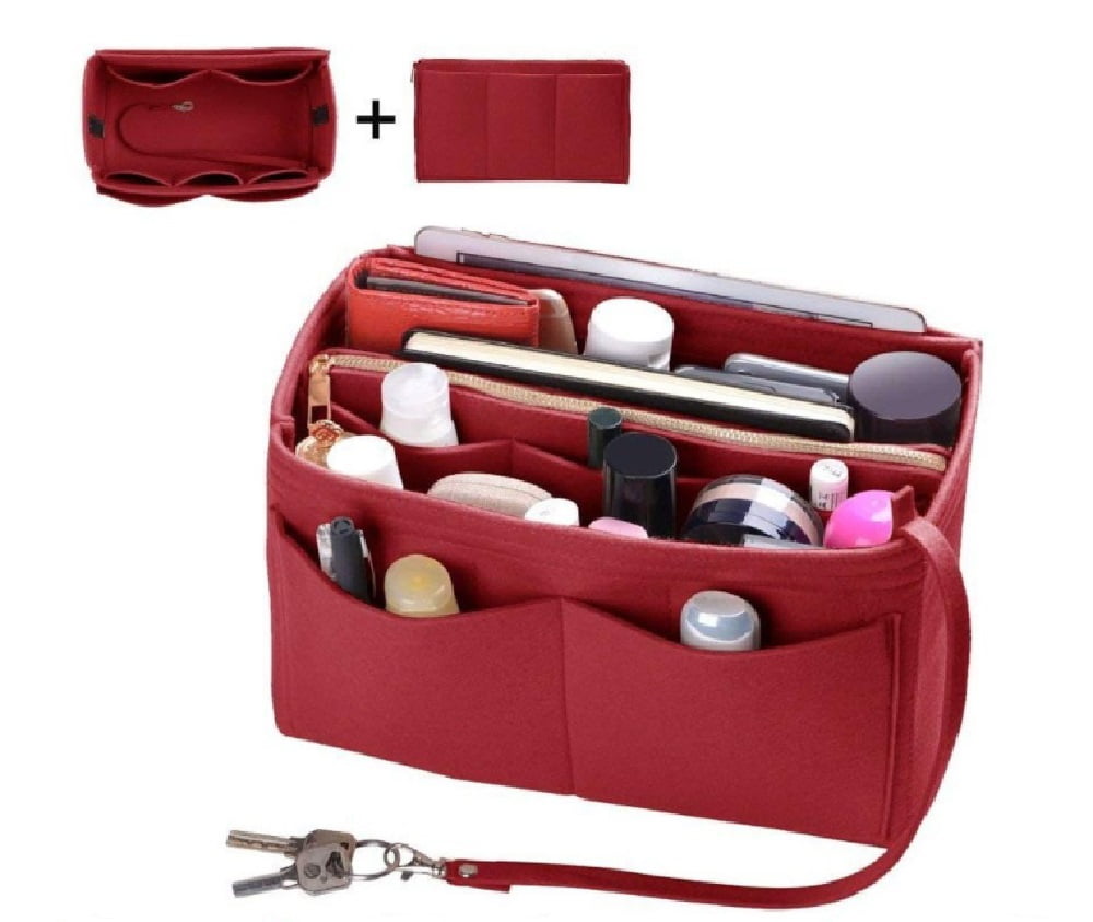 Purse Organizer Insert with Zipper Felt Bag Organizer Handbag Organizer Insert  Bag In Bag Organizer with Key Chain for Tote Fits LV Speedy Neverfull  Longchamp 12.60X5.90X6.70 Inches 
