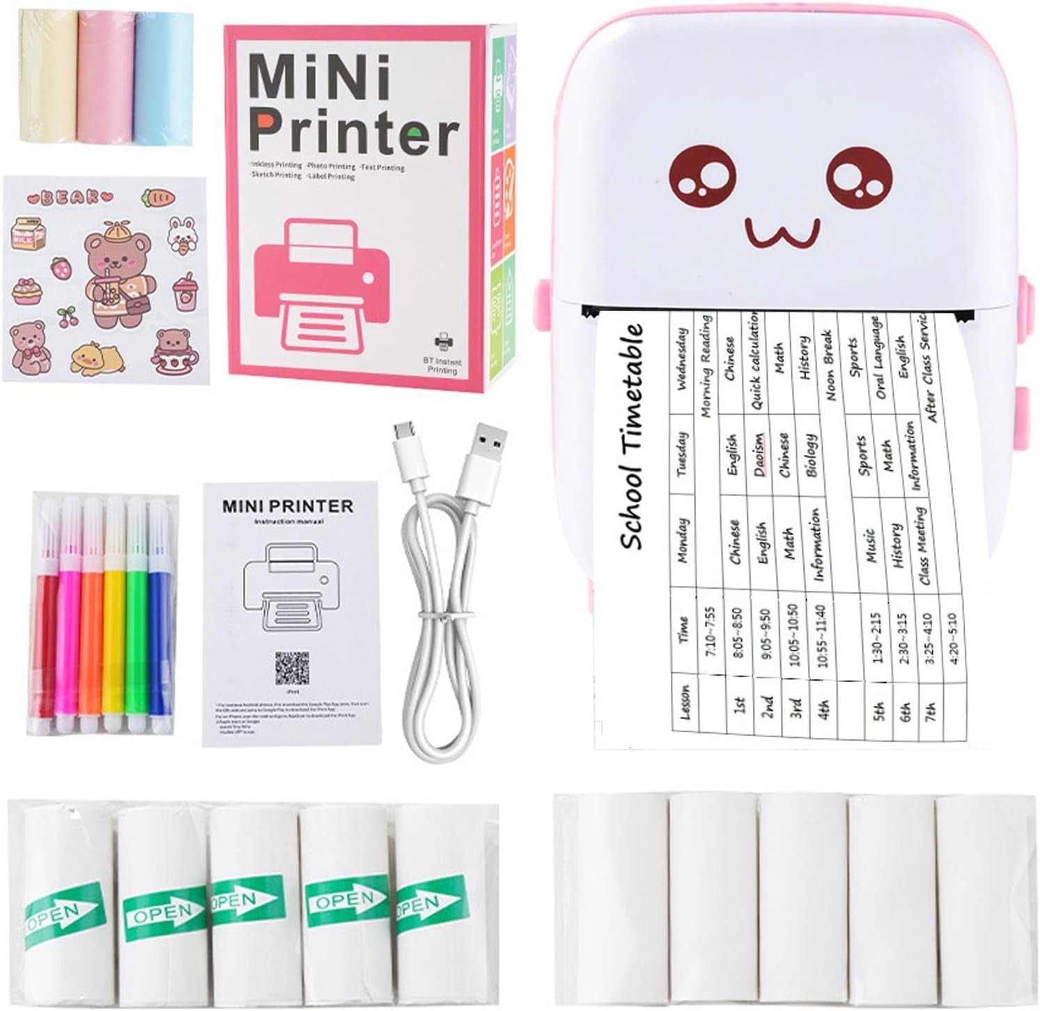 Sticker Printer, Mini Printer, Blue-Tooth Portable Sticker Maker with 13 Rolls Paper, Print Pod Inkless Thermal Printers for Notes, Photo, Journal, DIY, Kids Gift