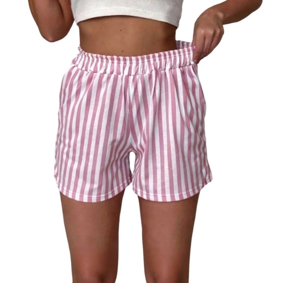 Admvng Womens Vertical Striped Shorts Elastic Waist Relaxed Fit Casual Shorts