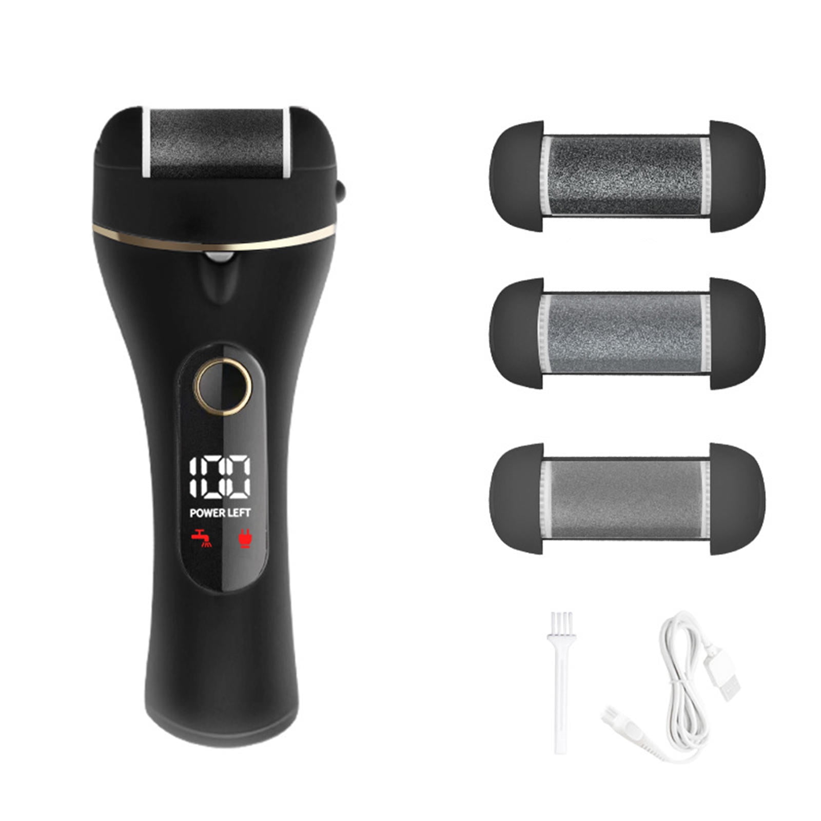 Yajisi Electric Foot Callus Remover Rechargeable Pedicure Machine, 3 Grinding Heads, Portable USB Charging Foot Care Tool for Dead Skin Cracked Heels, Black, 7.48x5.51x1.97in