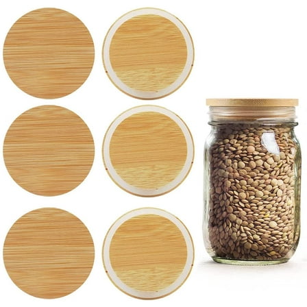 6 Pack Bamboo Lids for Wide Mouth Mason Jar Storage Canning Jar Lids Ball Jars(Jars not included)