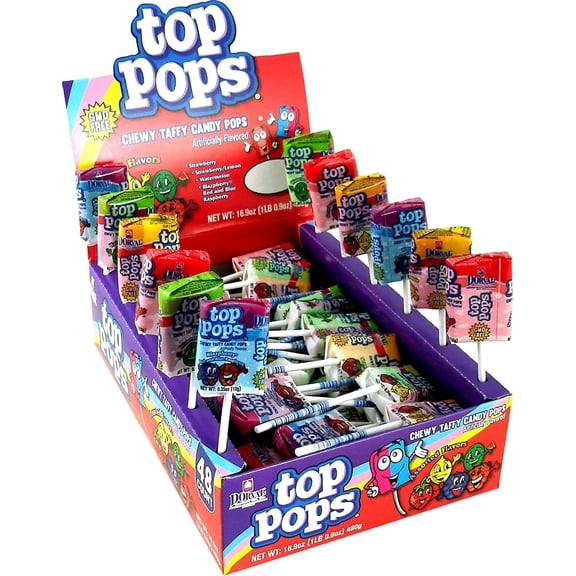 Top Pops Chewy Taffy Pops, 16.9 Ounce Assorted Flavors, 48 Count