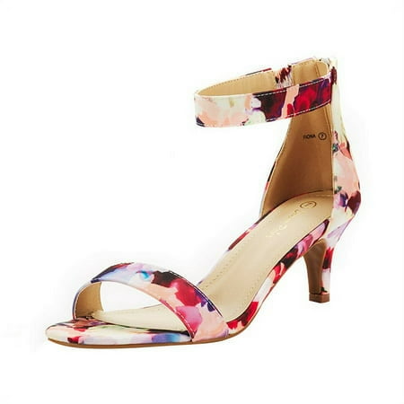 

Women s Ankle Strap Stilettos Low Heel Open Toe Sandals Party Dress Shoes FIONA FLORAL Size 5