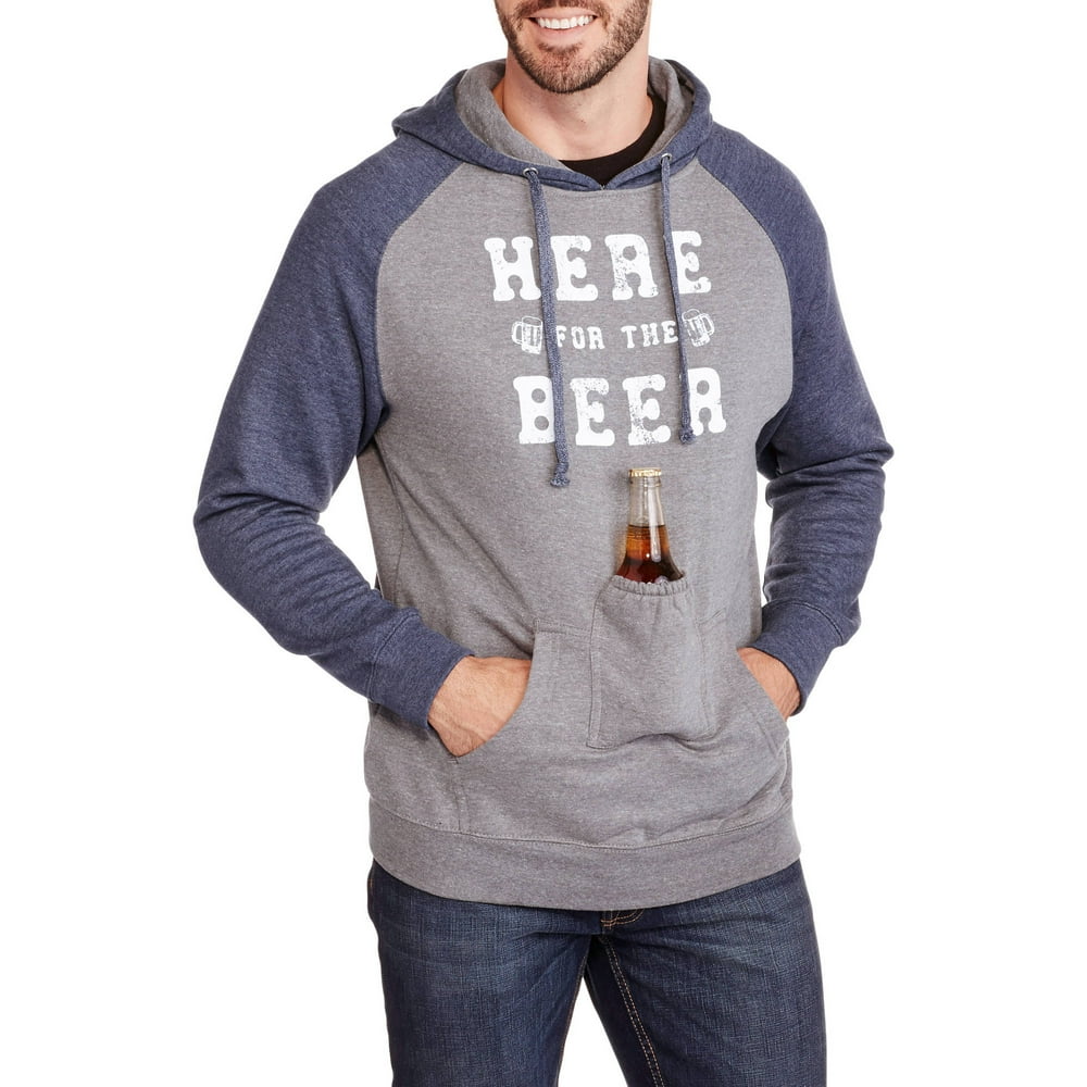Here For the Beer Big Men's Beer Pouch Hoodie