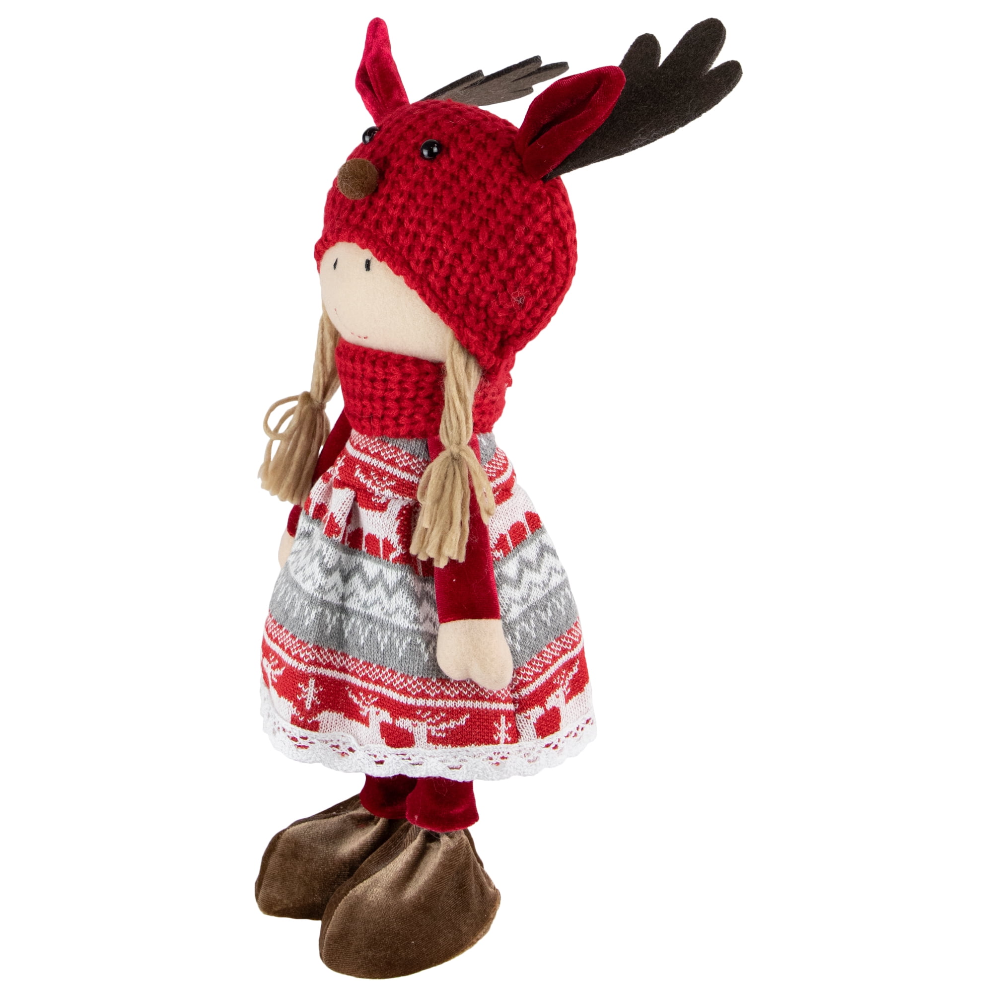 Northlight Nordic Girl with Moose Antler Hat Christmas Figure - 17" - Red and White