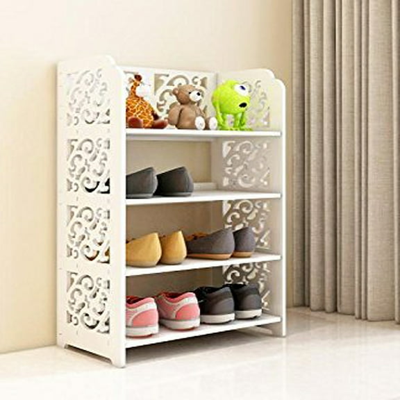 Zimtown 4-Tier Wood Plastic Storage Organizer Shelf Bookcase Display Rack for Adults & Child, White