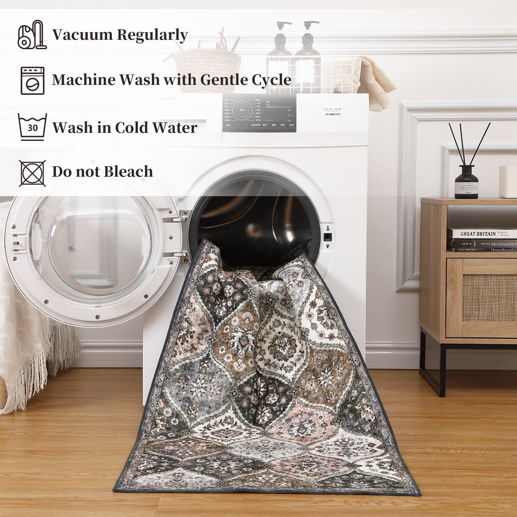 Hasoo Traditional Indoor Living Room Bedroom 8' x 10' Area Rug Non-Slip Machine Washable Carpet, Gray/Brown