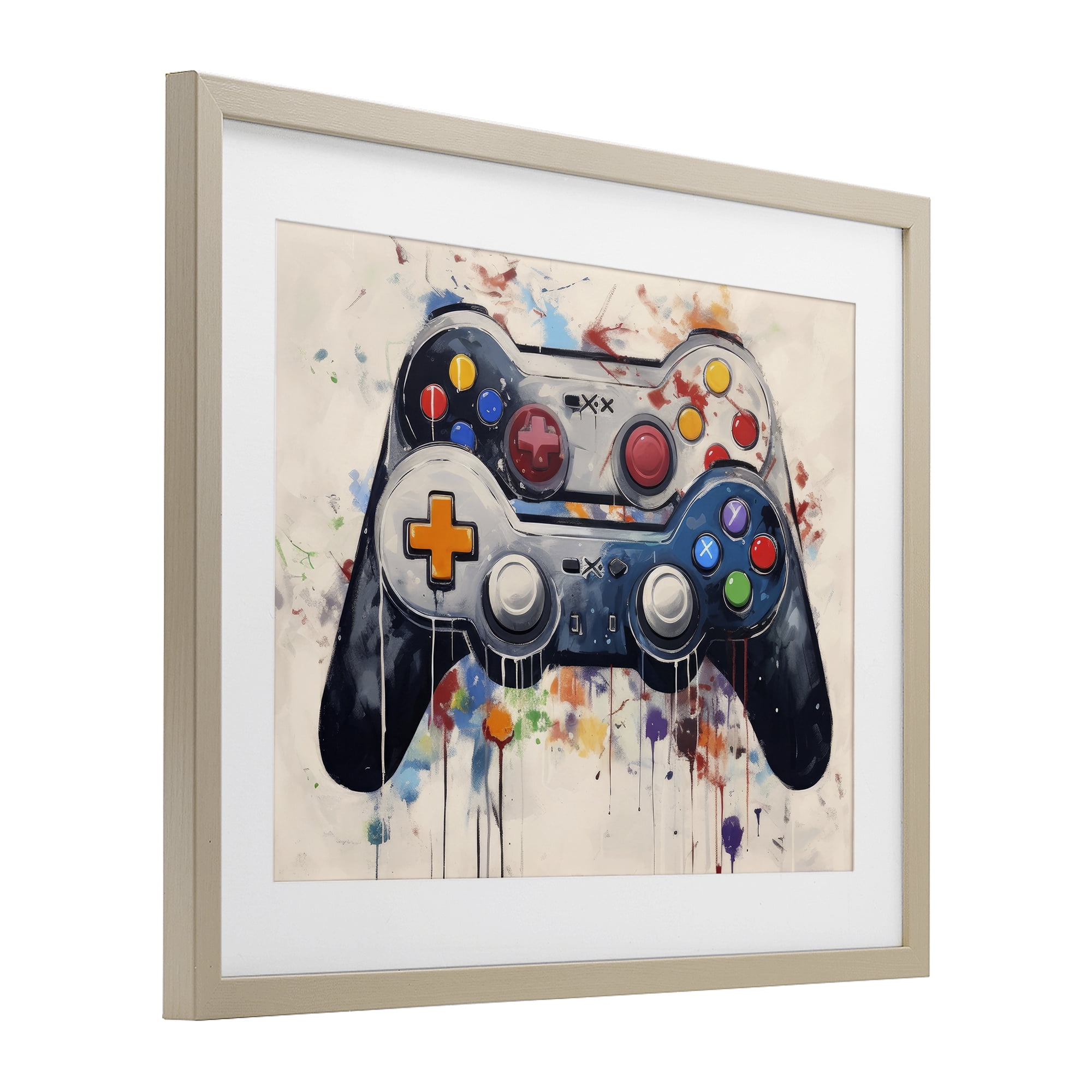 Stupell Industries Joystick Journeys Controller Duo Birch Framed Print Under Glass, design by Lazar Studio