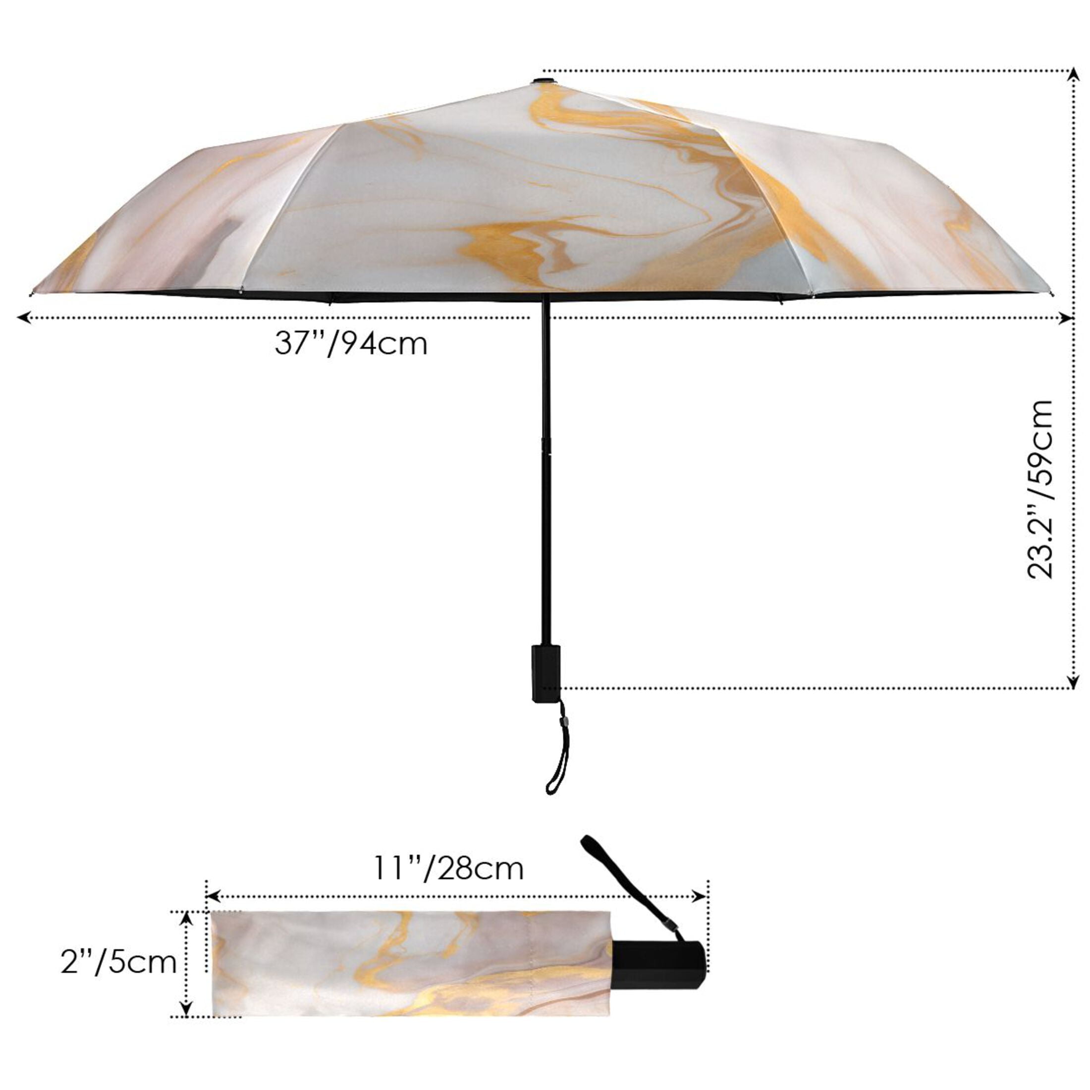 Turquoise Pink Gold Marble Compact Sun Umbrella Windproof Travel Umbrellas for Rain Strong Portable UV Protection