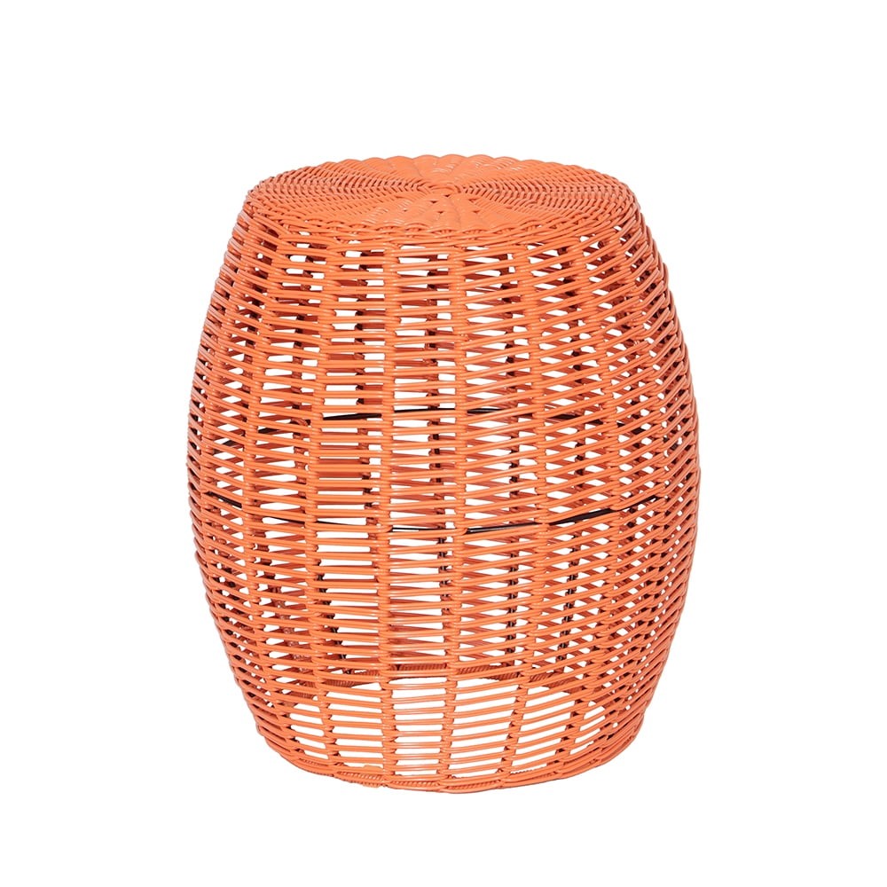 Abble Patio Side Table, Wicker Small Round Metal End Table, Rattan Accent Table for Outside Garden Stool, Outdoor Ottoman - Orange