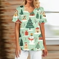 thumbnail image 2 of Garbnen Womens Holiday Scrub Tops Funny Xmas Printed V Neck Short Sleeve Fall Scrubs Top Nursing Tops with Pocket S-5XL, 2 of 5