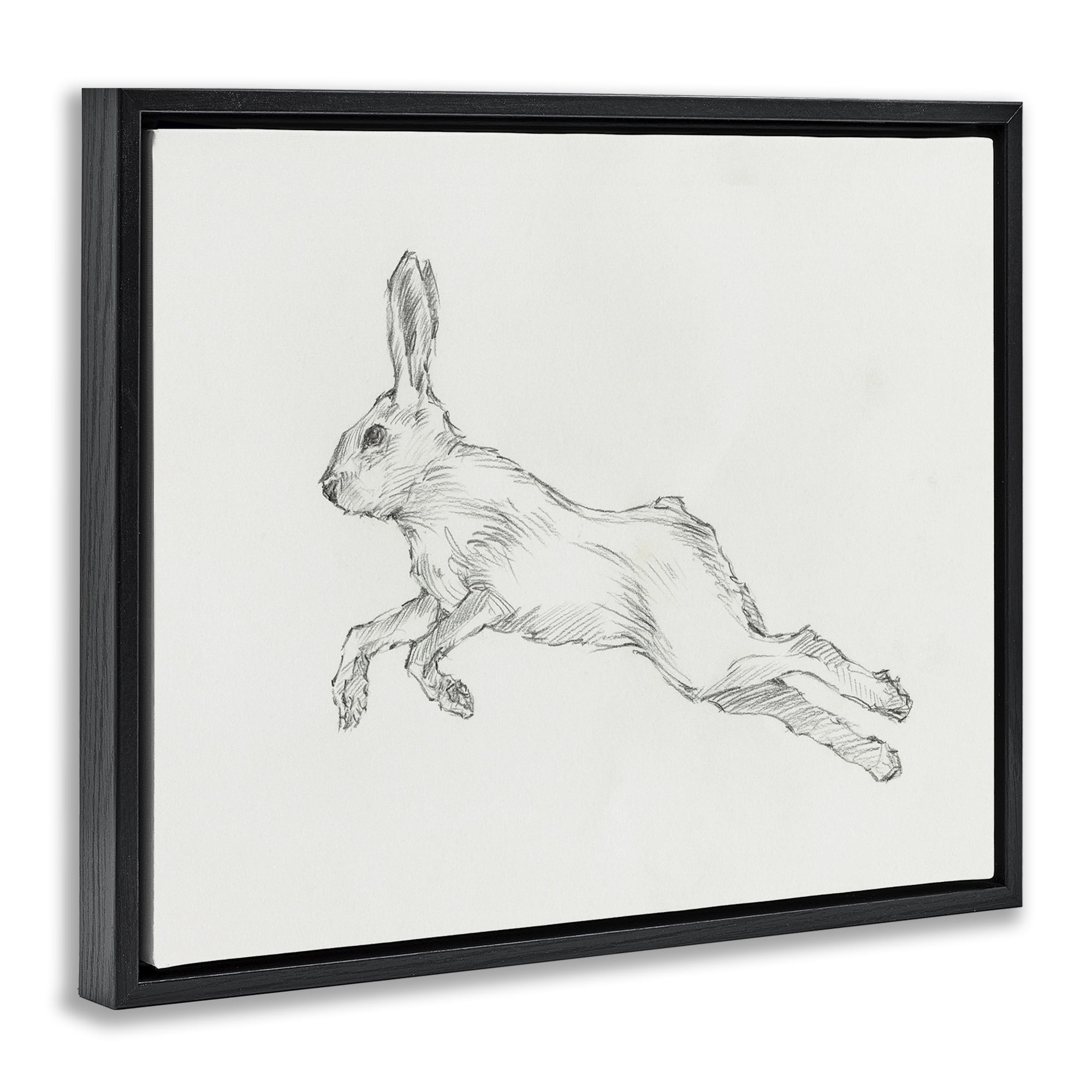 Stupell Industries Rabbit Hopping Sketch Animals & Insects Drawing Black Floater Framed Canvas Art Print Wall Art, 21 x 17