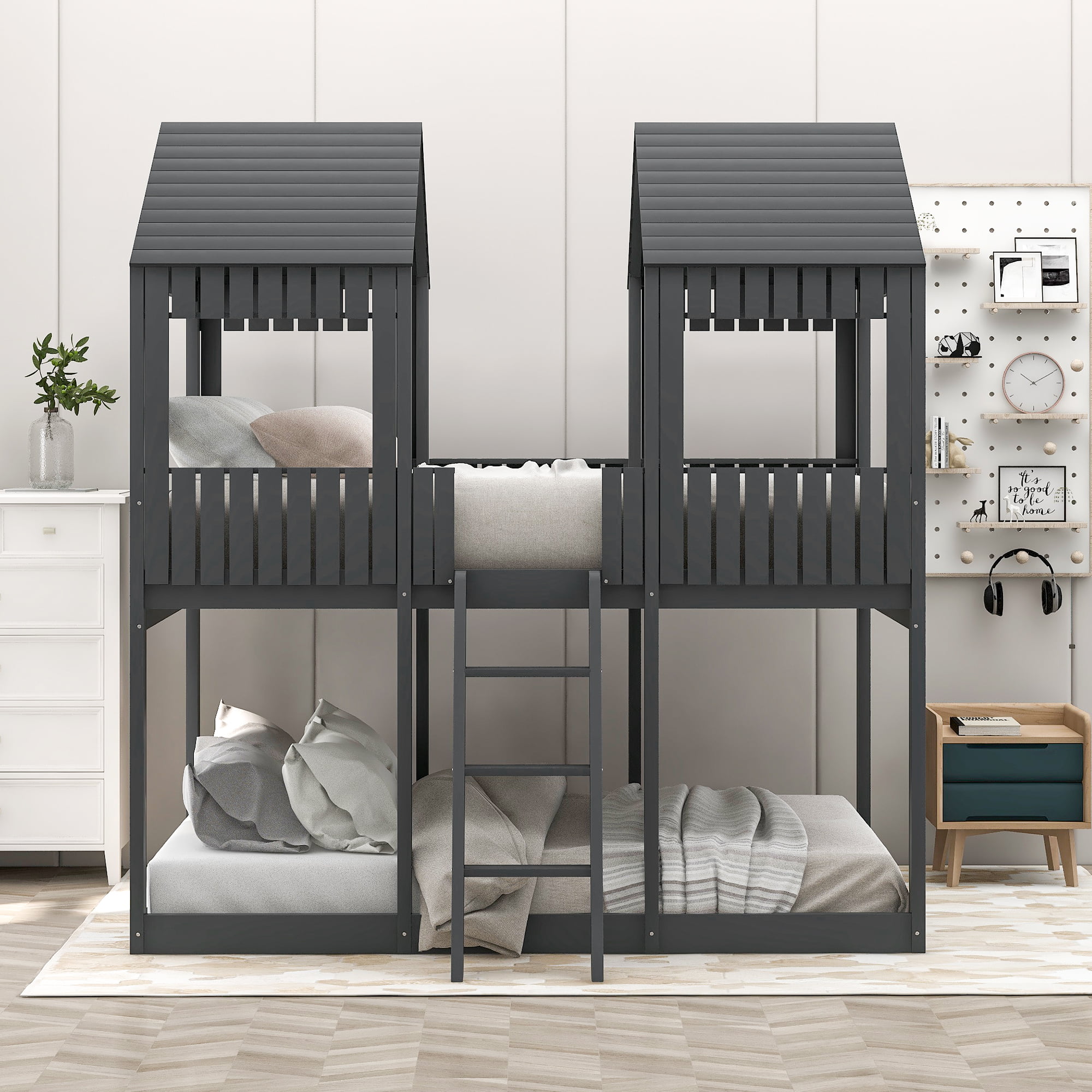 Bunk Bed Plans DIY Kids Boys Girls Bedroom Furniture w Ladder Storage Chest