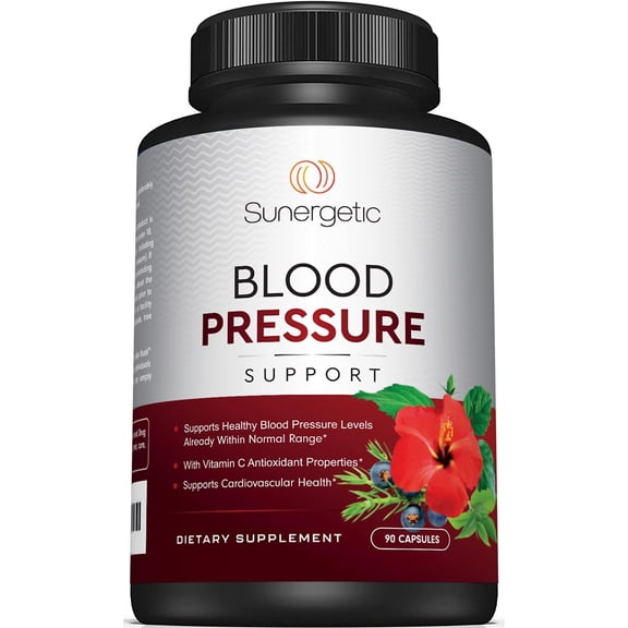 Blood Pressure Support Supplement with Garlic, Hawthorn, and Hibiscus, 90 Count