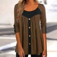 thumbnail image 3 of Mujeres Casual Adelgazamiento Empalme Botones Manga larga Cuello redondo Camiseta Tops Fridja bvmnju2857, 3 of 8