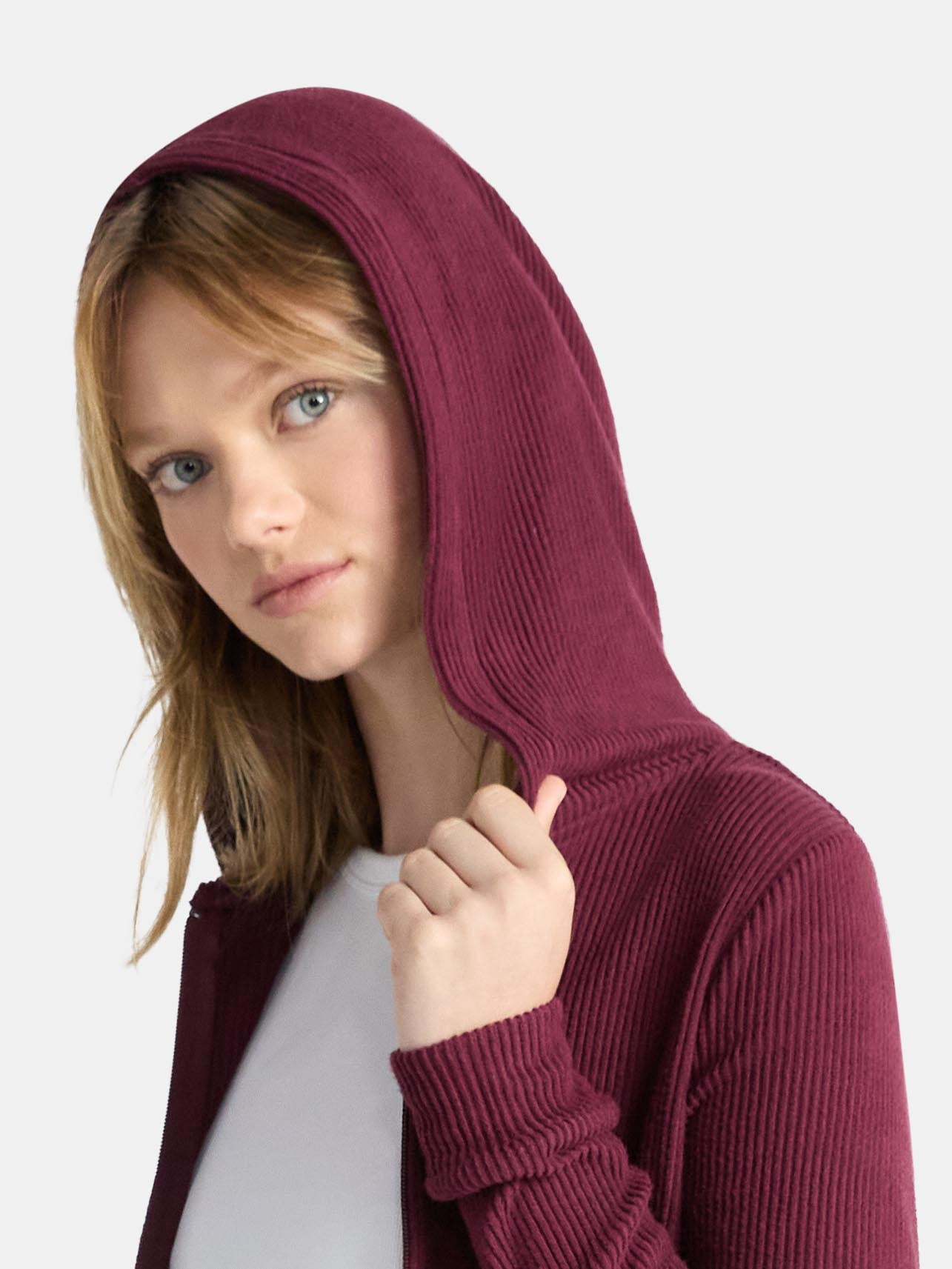 No Boundaries Brushed Ribbed Zip-Up Hoodie and Flare Pants Set, 2-Piece, Women's