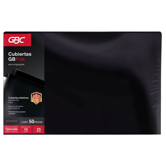 Cubierta Para Encuadernar Gbc Gbplak Liso Tabloide Negro 50 Piezas