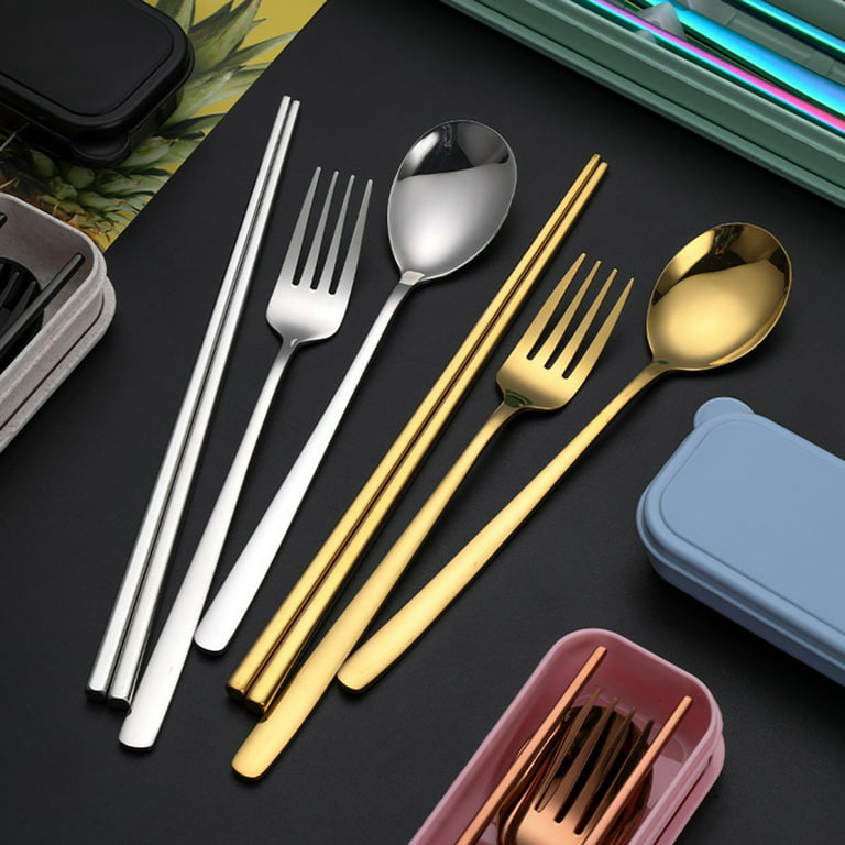 Everso Stainless Steel Fork Spoon Chopsticks Set Travel Cutlery Set  Portable Tableware 