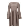 thumbnail image 4 of Vestido de punto de cuello redondo para mujer - Vestido informal de color liso con bolsillos y corte en A, 4 of 8