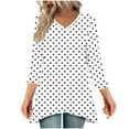 thumbnail image 2 of Blmnix Relaxed Fitted Tops Polka Dot Tunics Teacher Tops for Women White 3/4 Sleeve V-Neck Tops, 2 of 6