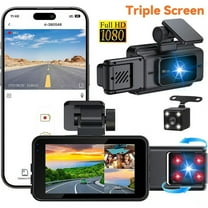 3 Channel Dash Cam,Dash Camera for Cars, Dash Cam Front and Rear Inside,1080P Full HD 170 Deg Wide Angle Dashboard Camera with 64GB Card, 3-Inch IPS Screen,G-Sensor,Loop Recording,24h Parking Mode