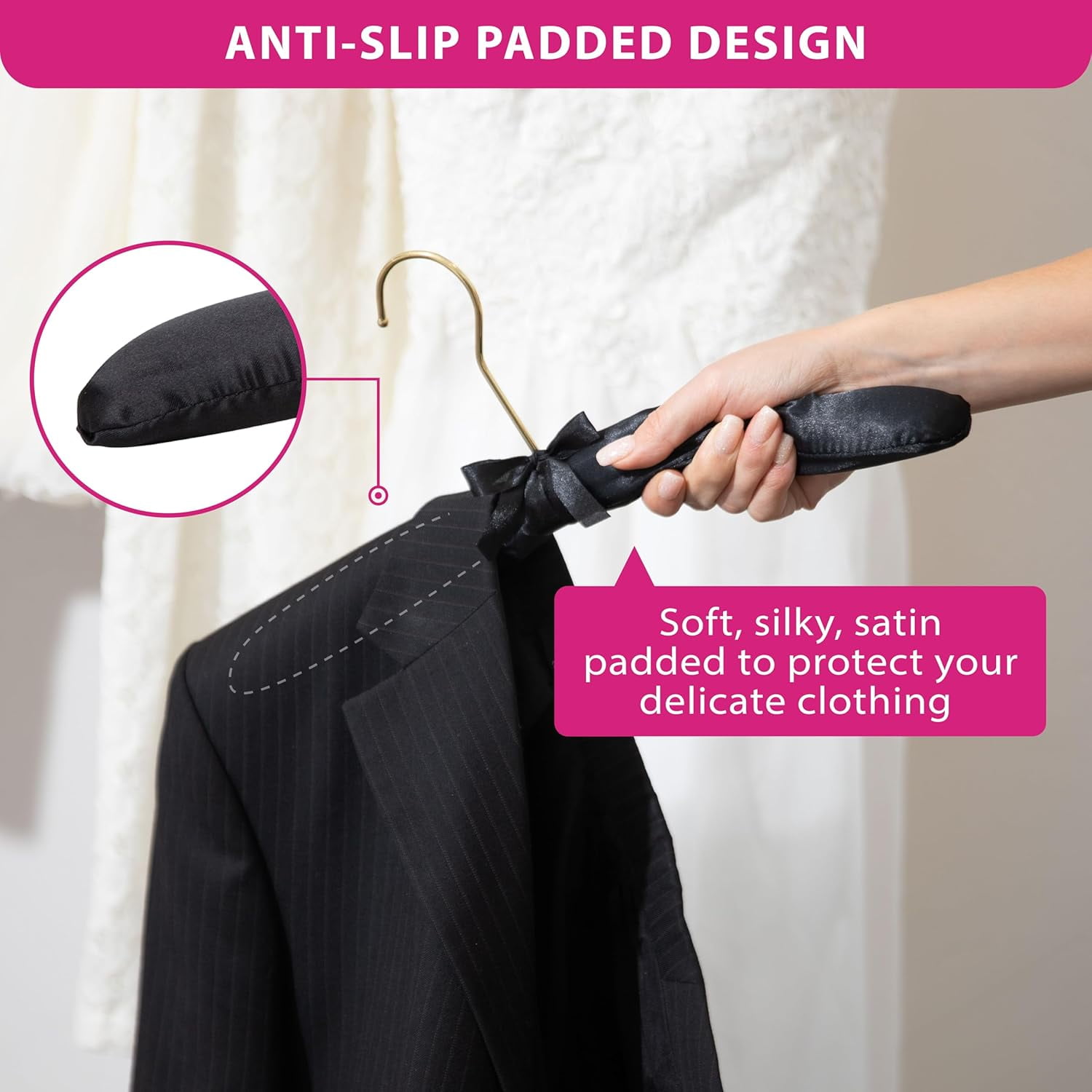 Florida Brands Padded Clothing Fabric Hangers for Women Clothing - Set of 12 Black