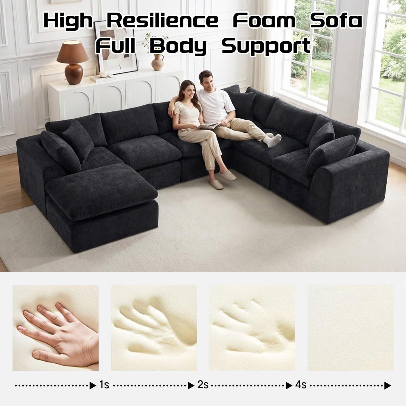 140" Modular 7 Seater Boneless Sofa Sectional Cloud Couches Sofa with Ottoman,No Assembly Required