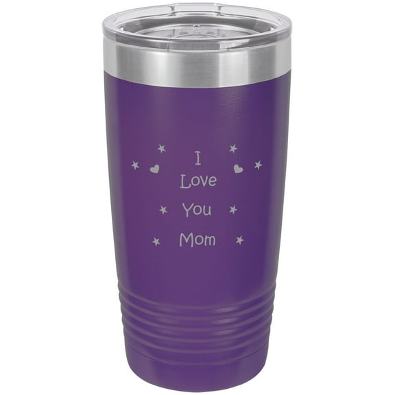 I Love you Mom! Stainless Steel Engraved Insulated Tumbler 20 Oz Travel Coffee Mug, Purple