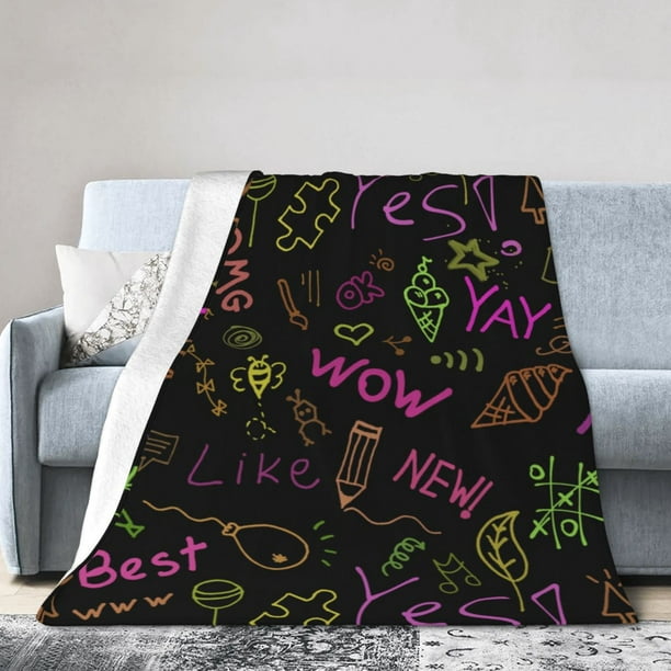 DouZhe Ultra-Soft Micro Fleece Lightweight Flannel Bed Blanket, Funny  Colorful Graffiti Print Cozy Warm Throw Blankets, 80x60 