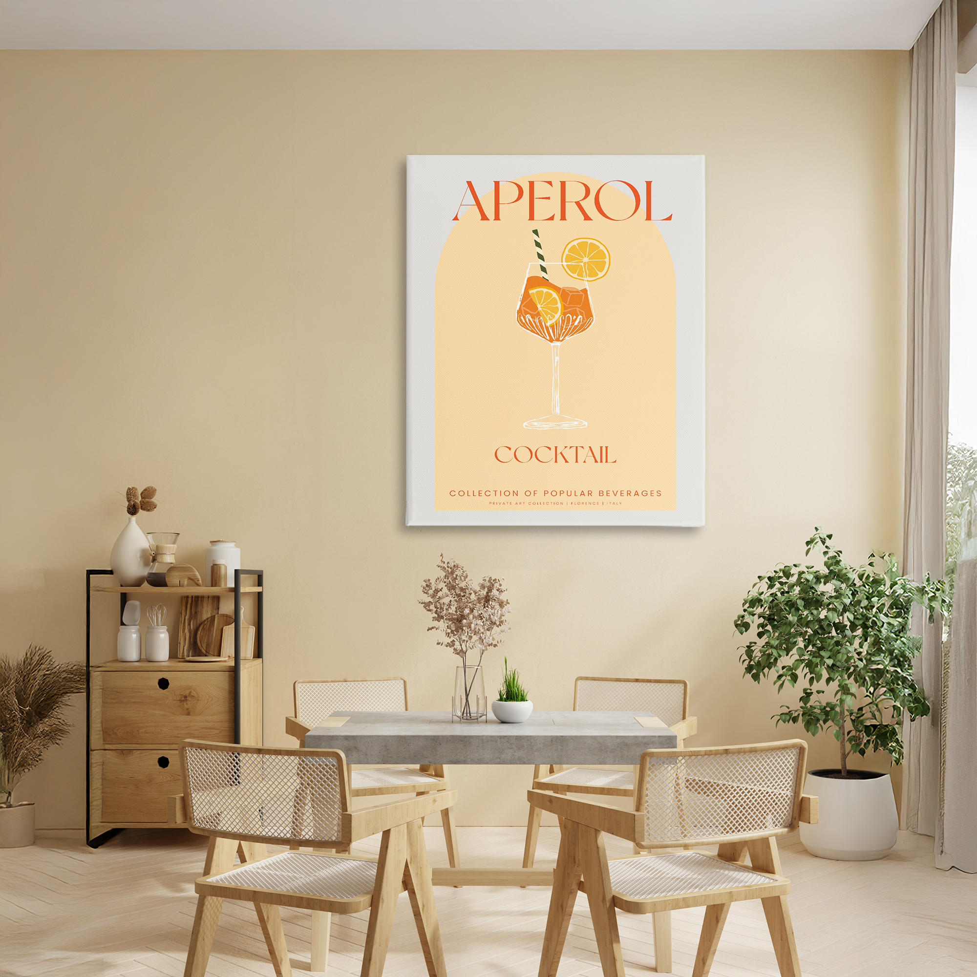 Stylish Retro Aperol Cocktail Canvas Wall Art, design by Lil' Rue