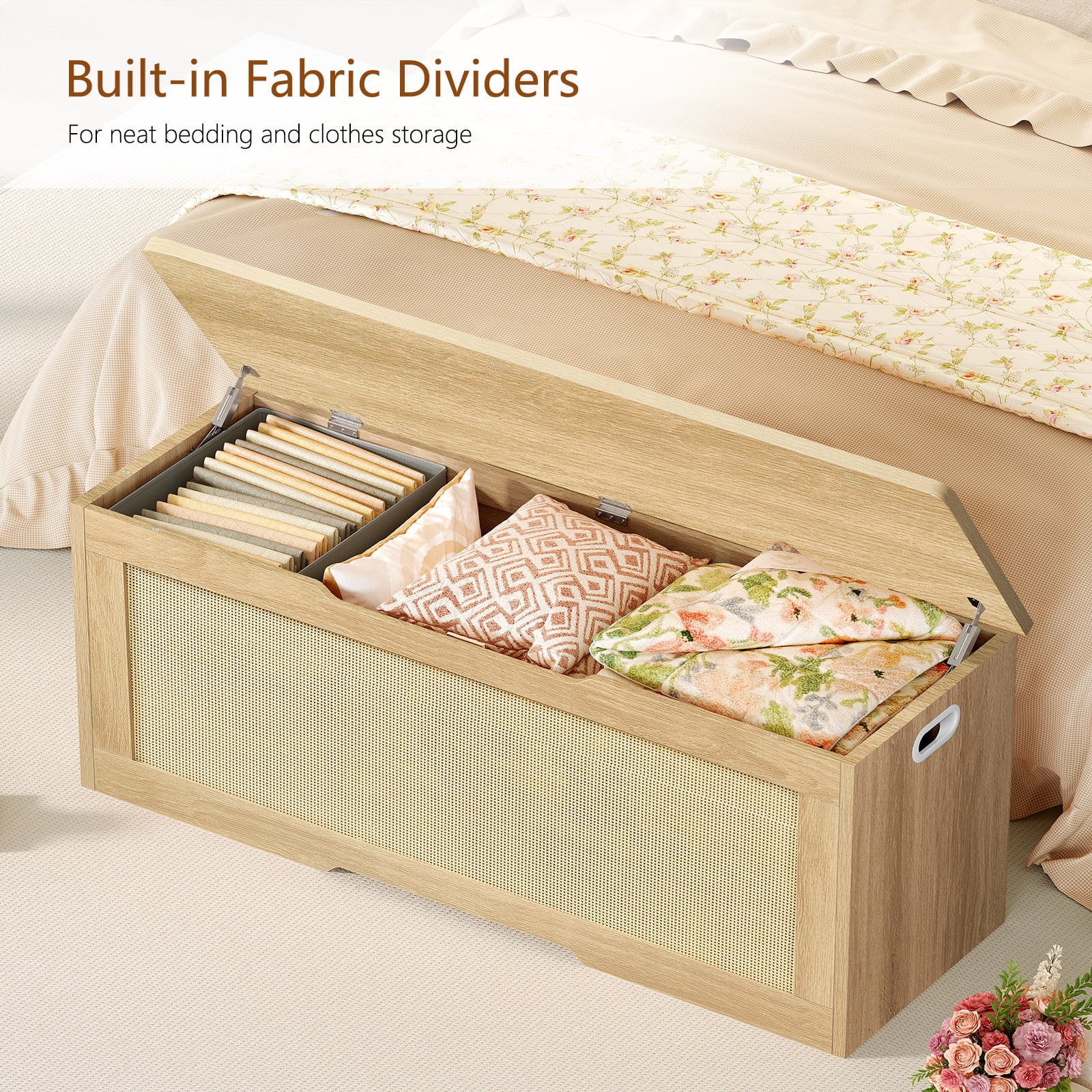 TEENFON 47.24" Toy Storage Box, Storage Chest, Storage Trunk with 2 Safety Hinges, 47.2'D x 15.7''W x 19.4''H, Toy Chest, Natural