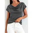 thumbnail image 4 of PRETTYGARDEN Blouses for Women Dressy Casual Summer Cowl Neck Short Sleeve Tops Spring Work Office Teacher Shirts, 4 of 10