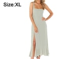 thumbnail image 2 of Vestidos de dama de honor elegantes de verano para mujer Vestido largo largo con volantes y cuello cuadrado, sin mangas, informal, dividido - Verde, 2 of 7