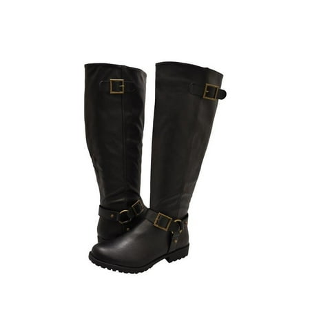Leather Bamboo - Bamboo Monterey 51M Womens Shoes Faux Leather Buckle Accented Boot Black