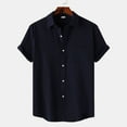 thumbnail image 4 of JLFKNG Mens Shirts Solid Color Striped Short Sleeve Shirts For Men Lapel Buttons Down Shirt Tops Breathable Loose Fit Suitable For Outdoor Sports, 4 of 9